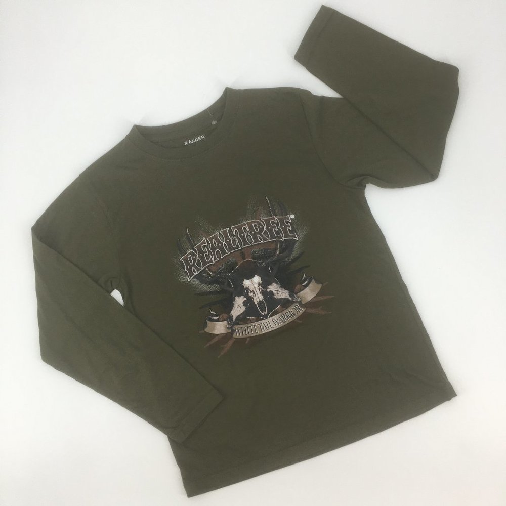 Realtree White Tail Warrior LS Olive Shirt Boys L 12/14